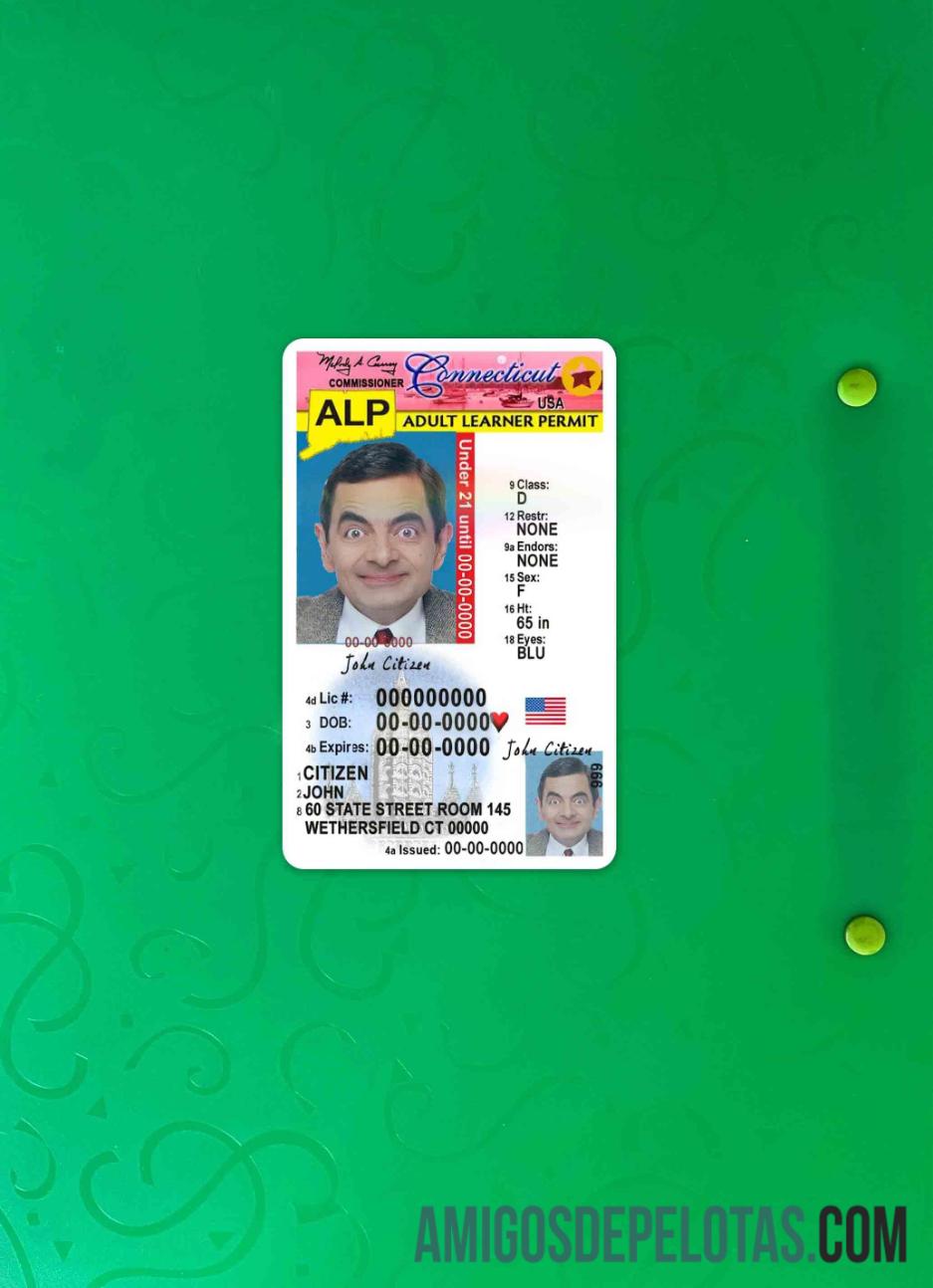 Carteira de habilitação dos EUA em Connecticut para menores de 21 anos fotolook frente amostra